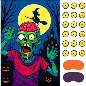 Halloween Games - Pin The Eyeball on The Zombie Party Game, Halloween Party Decorations Supplies Activities