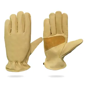 Cowhide Yellow Leather Working Safety Gloves with Reinforced Palm Slip-on Design for Industrial & Yard Work Pack of-2