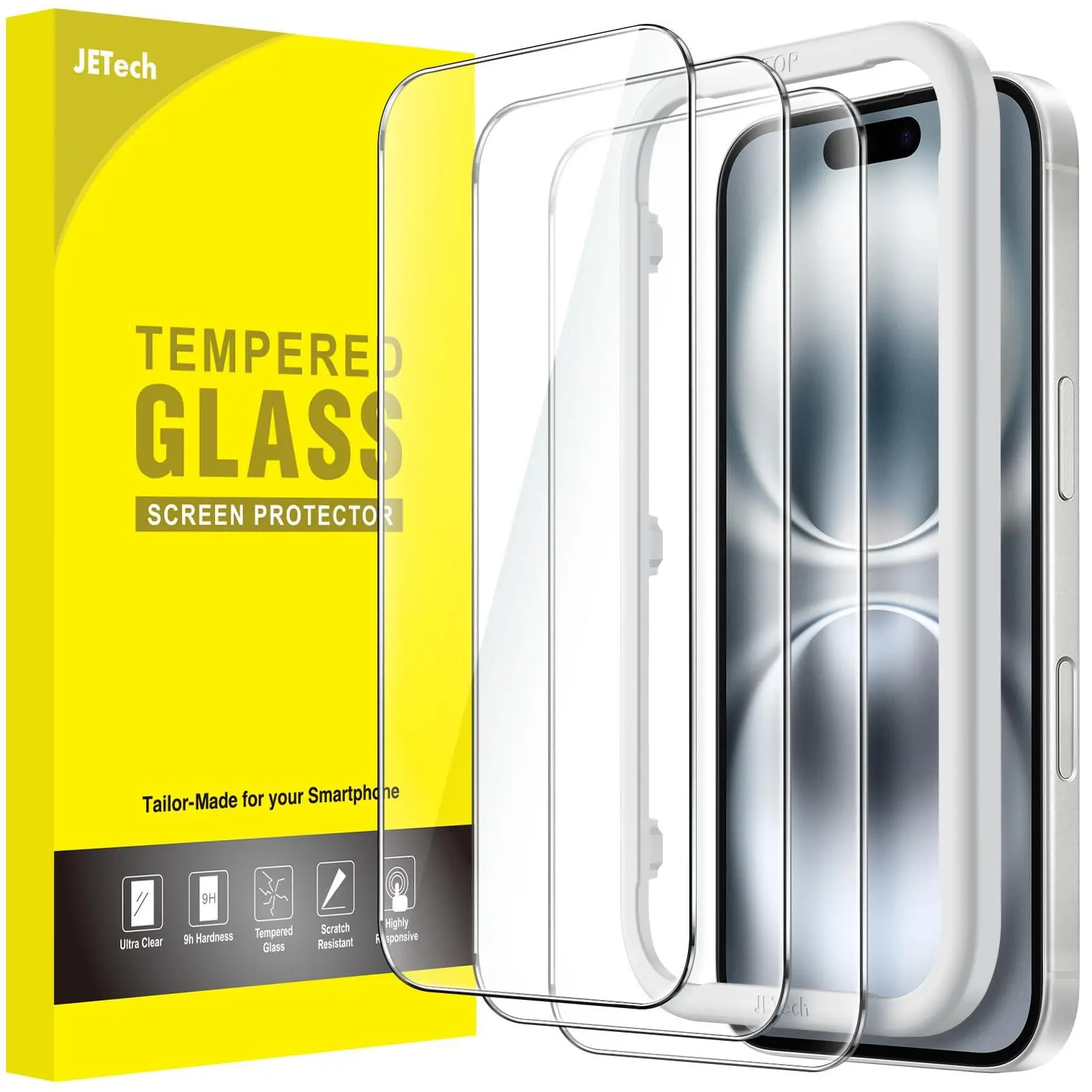 JETech Screen Protector for iPhone 16 Series, Tempered Glass Film with Easy Installation Tool, Case-Friendly, HD Clear, 3-Pack