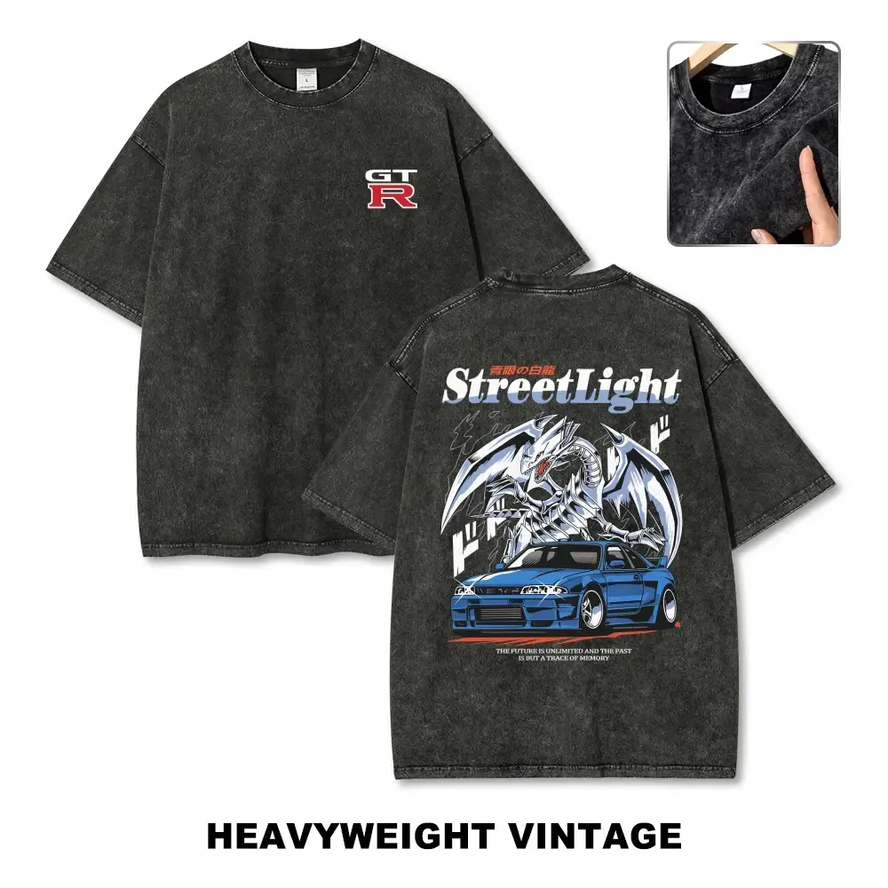 Streetlight JDM Style GTR Vintage Tee | 90s Oversized Graphic Streetwear Shirt | Men's Retro Auto Racing Apparel & Vacation Outfit
