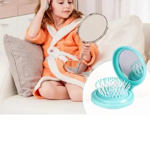 Folding Brush with Mirror for Women Men & Kids - Compact Portable and Foldabl..