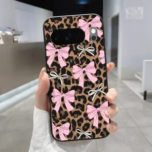 Rounded Edge Phone Case for Google Pixel 10 9 XL 8 7 Pro A  Fashion Bowknot Leopard Pattern Anti-Scratch Shockproof TPU Bumper Drop-proof Cover Cellphone Protective