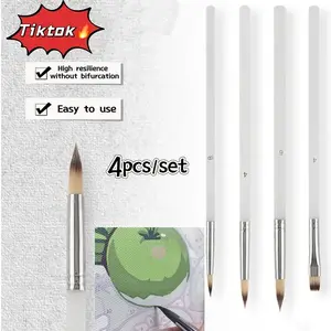 4PCS White Rose Paint-by-Number Brushes, Acrylic Art Pen Bundle for Artist Supplies