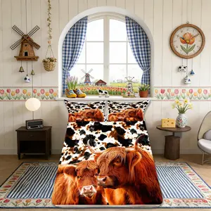 Feelyou Cow Print Fitted Bed Sheet Set - Vibrant Ink Milk Cow Skin Design, Tribal Tie-Dye, Deep Pockets, Rustic Vintage Western Wild Animal Bedding for Kids' Rustic Bedrooms, Brown