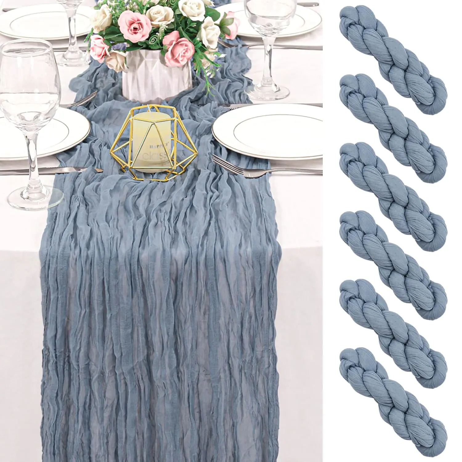 6 Pack  Cheesecloth Dusty Blue Table Runners 17x108 Inch 9FT Gauze  Table Runner Cheese Cloth  Table Runner Rustic Sheer Runner for Wedding Birthday Party Baby Shower Table Decor
