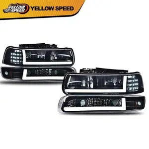 Fit For 99-02 Chevy Silverado 00-06 Tahoe LED DRL Bar Headlights & Bumper Lamps