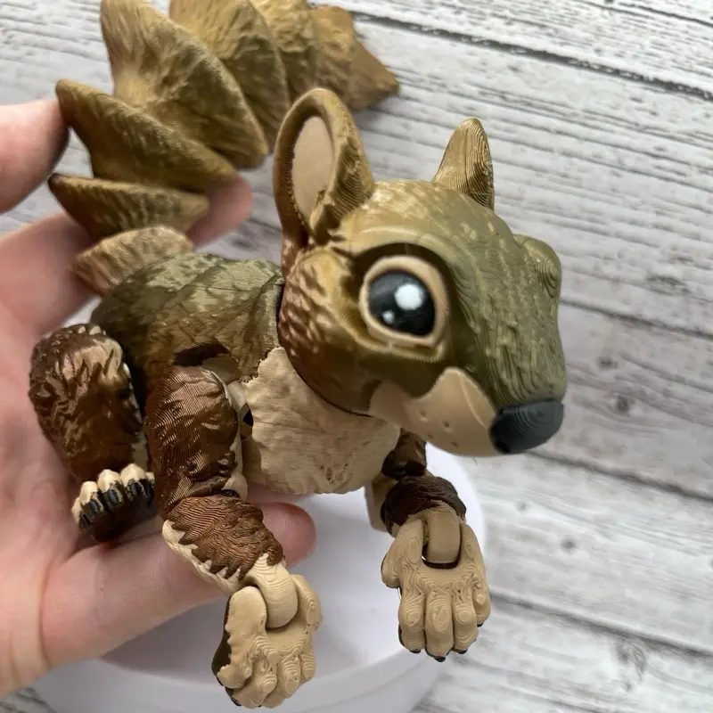 Cute Articulated Biodegradable Squirrel Flexi Fidget Desk Friend 2-Piece Mama & Baby Pack - Collectible Plastic Figurines with Plant, Tail Print for Home Decor Statues Ornaments, Collectible Figurines, Decorative