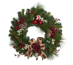 Nearly Natural 15-in Holiday Wreath w/Pine Cone& Ornaments