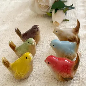 6PCS Ceramic Bird Figurines, Multi-Color, 2.2inch Mini Birds Garden and Home Decor,Statues Decor for Garden Living Room Bedroom Office, Birds Landscape Accessories (01)