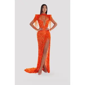 Long Orange Dress With Stones