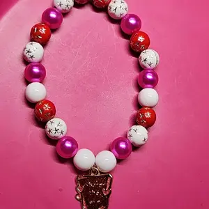 Pink White Red Star Beads Bracelet with Charm - Fashion Jewelry