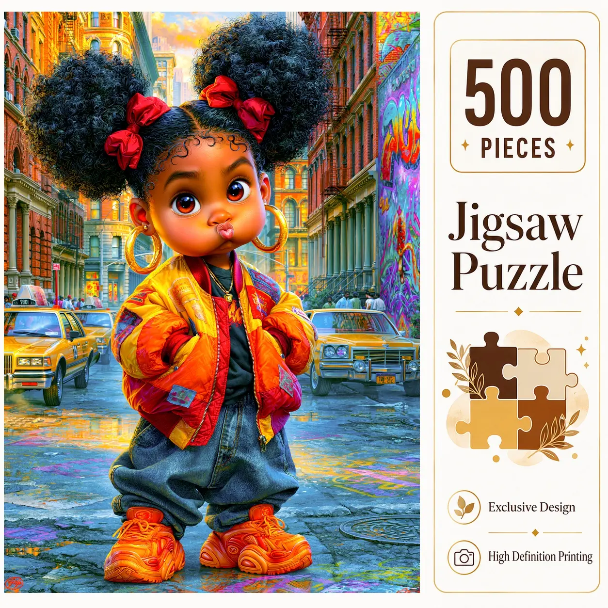Urban Fashion Girl 500 Pieces Jigsaw Puzzle, Colorful Street Art Puzzle for Adults, Family Game for Relaxation and Stress Relief, Brain Exercise Challenge, Wall Decor, Gift for Girls and Seniors, 15x20.5inch(38x52cm)