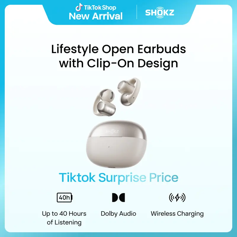SHOKZ OpenDots ONE - Open-Ear Headphones - Wireless Bluetooth Earbuds with Microphone - Premium Dolby Audio - Water Resistant - Fast Charging - Up to 40 hrs Playtime