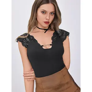 Cider [size 2-26] Lace Trim Solid Bodysuit