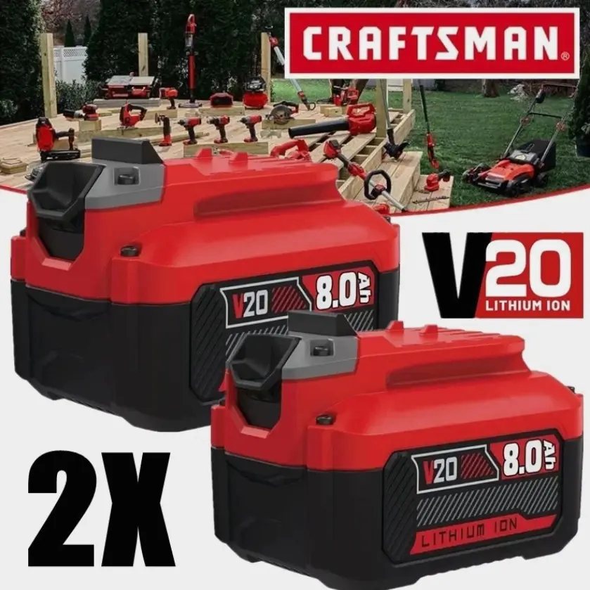 2-Pack High-Capacity Dual Lithium Cordless Tool Battery Replacement for Craftsman V20 Series CMCB204, CMCB202, CMCB201 - 20V 8000mAh Rechargeable Battery Powered Power Tool Accessories