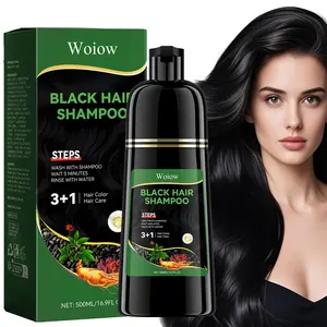 Woiow Black 3 in 1 Hair Dye Shampoo - Can cover gray hairs,Herbal Ingredients,Contains Ginseng Extract,Natural Hair Coloring