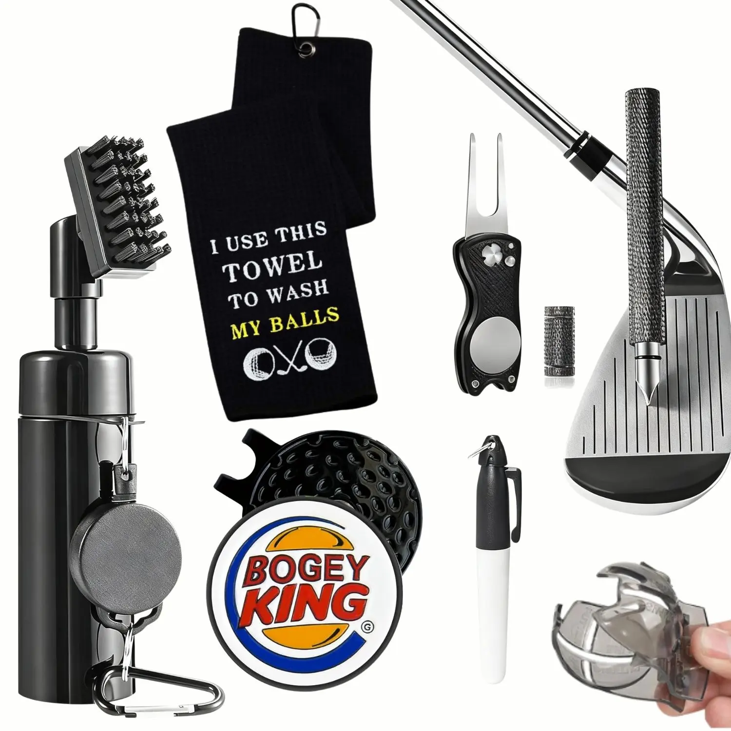 Golf Club Cleaning Kit with Golf Club Cleaner with Water Golf Towel Divot Repair Tool Groove Sharpener Golf Ball Alignment Kit Golf Accessories for Women Men, Christmas Gift For Golf Lovers, Golf Equipment, Golf Gear, Golf Gadgets