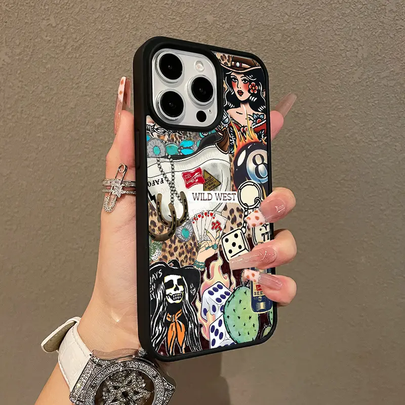MagSafe-Ready Magnetic Phone Case for iPhone 11/12/13/14/15/16/17 Pro Max, Ultra-Thin Shockproof Aesthetic Mobile Accessories with Wild West Collage, Cute Accessories for Girls (Durability Focus)