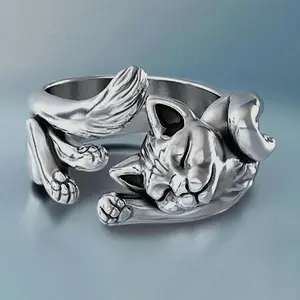 Cat Design Cuff Ring, Stylish Animal Jewelry for Women, Perfect for Pet Lovers and Casual Outfits