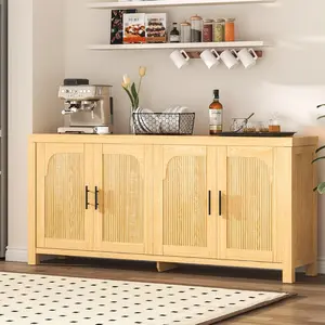 71" Sideboard Buffet Cabinet, Farmhouse Entryway Coffee Bar Cabinet with 4 Doors, Wooden Media Console Table for Living Room Kitchen