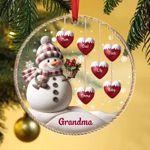 Personalized 1-8 Family Names Christmas Ornaments Acrylic Snowman Tree Decoration Christmas Family Ornament Christmas Decor Family Keepsake