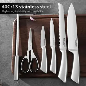 Kitchen knife stainless steel 6-piece set, Chef’s Knife, Bread Knife, Fruit Knife, Multi-purpose small knife, Knife sharpener, Kitchen Scissors，Fully functional.