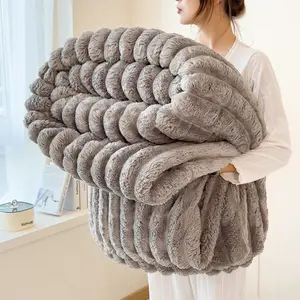 Ultra-Soft Thickened Rabbit Fur Blanket, Classic Elegant Design, Warm Comfort, Durable, Stress Relief, Multiple Sizes Available