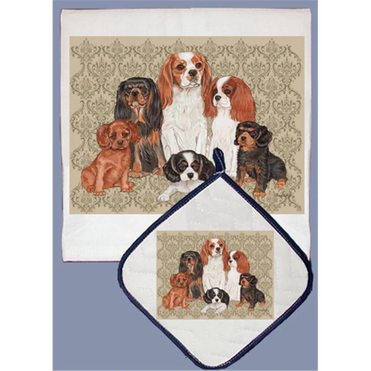Dish Towel and Pot Holder Set - Cavalier King Charles Family
