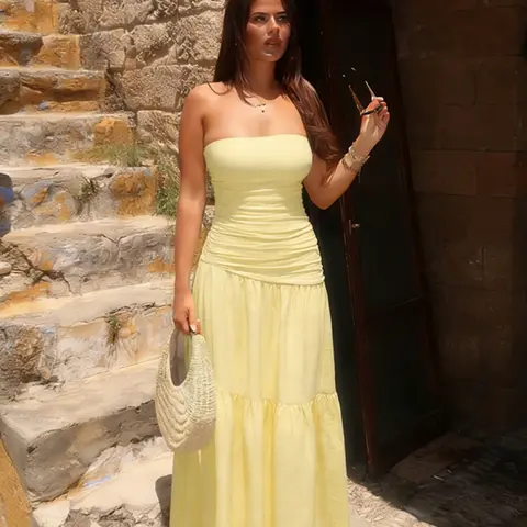 Elegant A-Line Ruched Long Dress, Sleeveless Halter Neck Design, Perfect for Evening Wear, Evening Event Clothing, Formal Wear & Special Occasions, Dresses for Party
