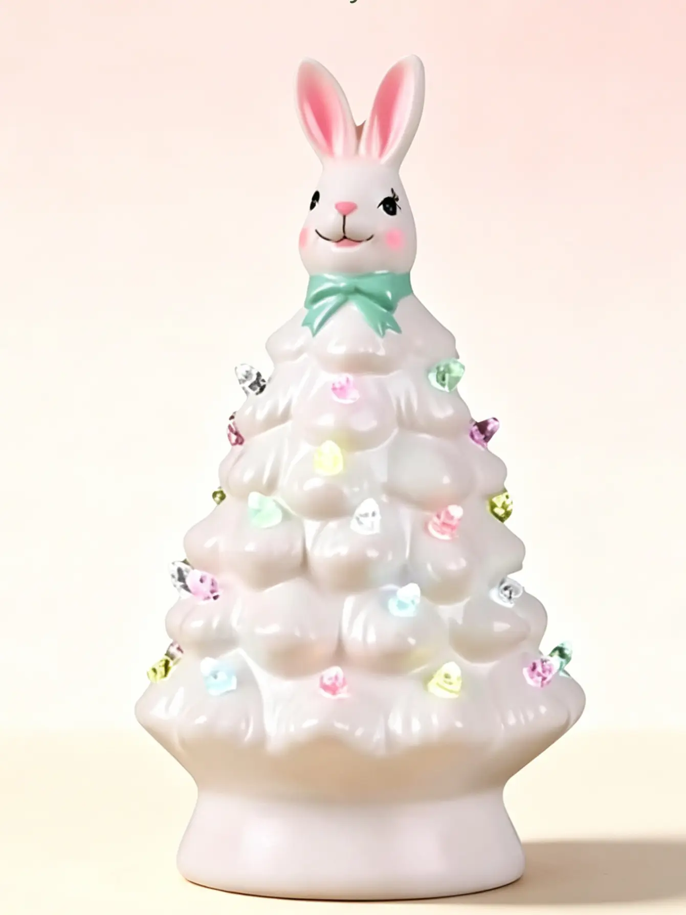 Easter Bunny Ceramic-Like Resin Figurine Tree Lamp - Colorful Glowing Irregular Nightlight, Festive Ceremony Home Decor, A