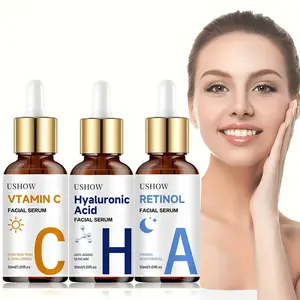 Ushow Vitamin C + Retinol Serum Set, Ceramide Hyaluronic Acid, Hydrating & Brightening Skincare Routine, Moisturizer for Sensitive Skin
