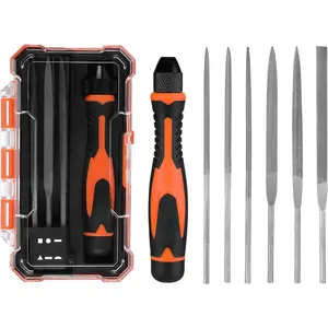 7 count Interchangeable  File Set, Small File Set Includes Flat, Flat Warding, Round, Half-Round, Square, Triangular File and A Handle, Suitable for Shaping Metal, , , Plastic