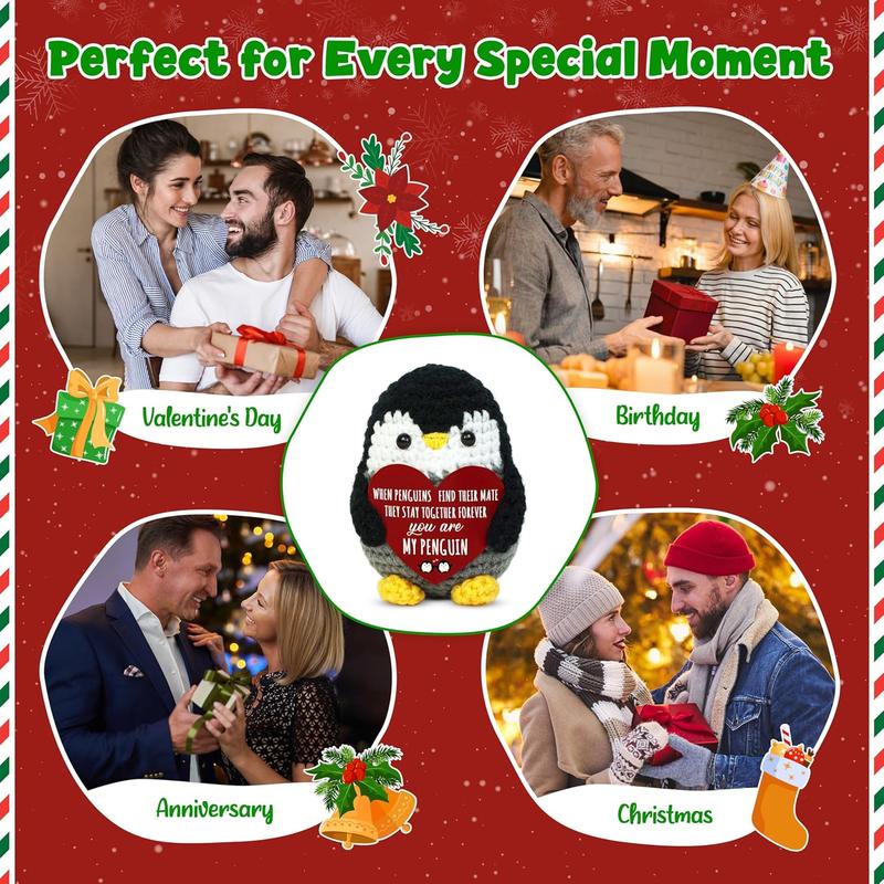 Anniversary Romantic Gifts for Women Men - Positive Penguin Crochet - Birthday Stocking Stuffers Gifts for Couple Boyfriend Girlfriend Husband Wife, I Love You Gift for Him HerFamily of 3 Baby Announcement Positive Crochet with Card