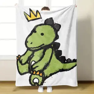 1pc Adorable Dinosaur-Themed Flannel Blanket - Super Soft, Warm, Soft Breathable All-Season Bedspread with T-Rex, Stegosaurus, Pterodactyl & Triceratops, All Seasons, Flannel Fabric,summervibes