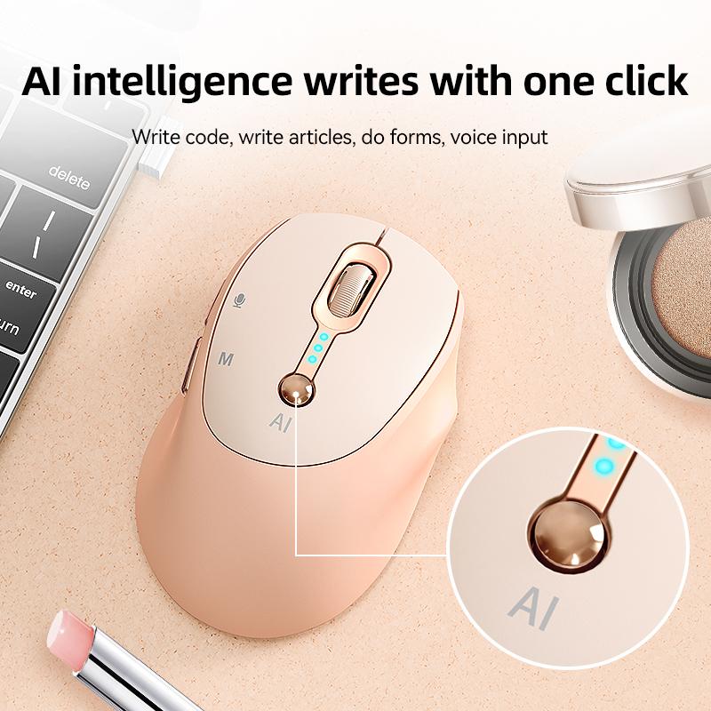 AI Voice Smart Mouse with New AI Model for Efficient Office Use One-Click Operation in Pink & White Ideal for Modern Office Tasks
