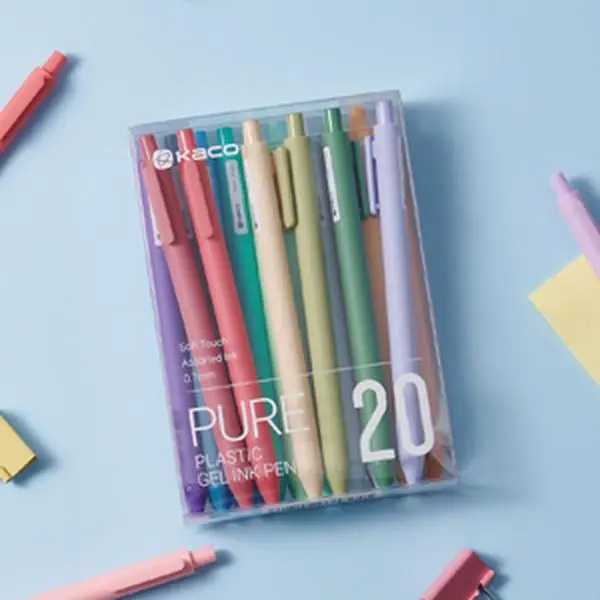 Kaco PURE Gel Pens Set 20 Pieces - Vibrant Assorted Colors Ink, 0.7 mm Medium Point, Ergonomic Design, Smooth Writing Experience, Aesthetic Cute Stati