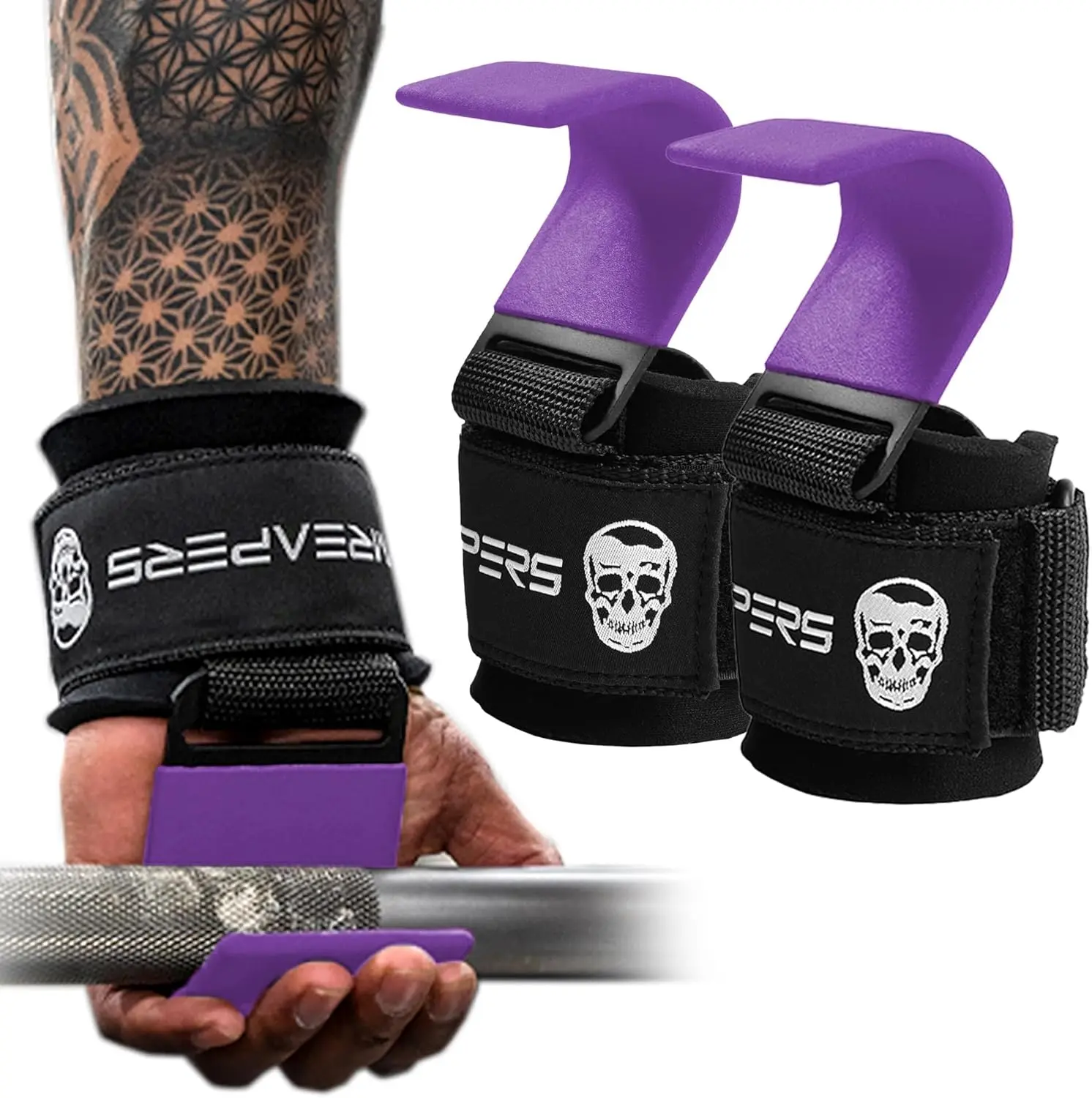 Gymreapers Lifting Hooks - Purple, Heavy-Duty, Reinforced Loop, Durable Padding Gymreapers Lifting Hooks - Purple, Heavy-Duty, Reinforced Loop, Durable Padding