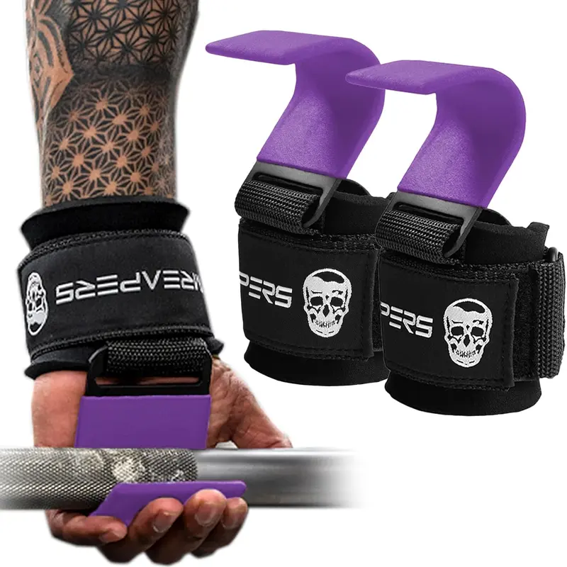 Gymreapers Lifting Hooks - Purple, Heavy-Duty, Reinforced Loop, Durable Padding