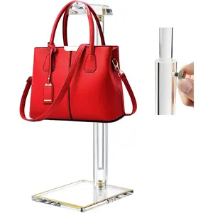 Acrylic Purse Display Stand, 14"-24" Adjustable Height Handbag Holder, Clear Purse Rack for Closet Retail, Durable Gold Trim Organizer for Bag Wallet Jewelry Necklace (PATENT PENDING)