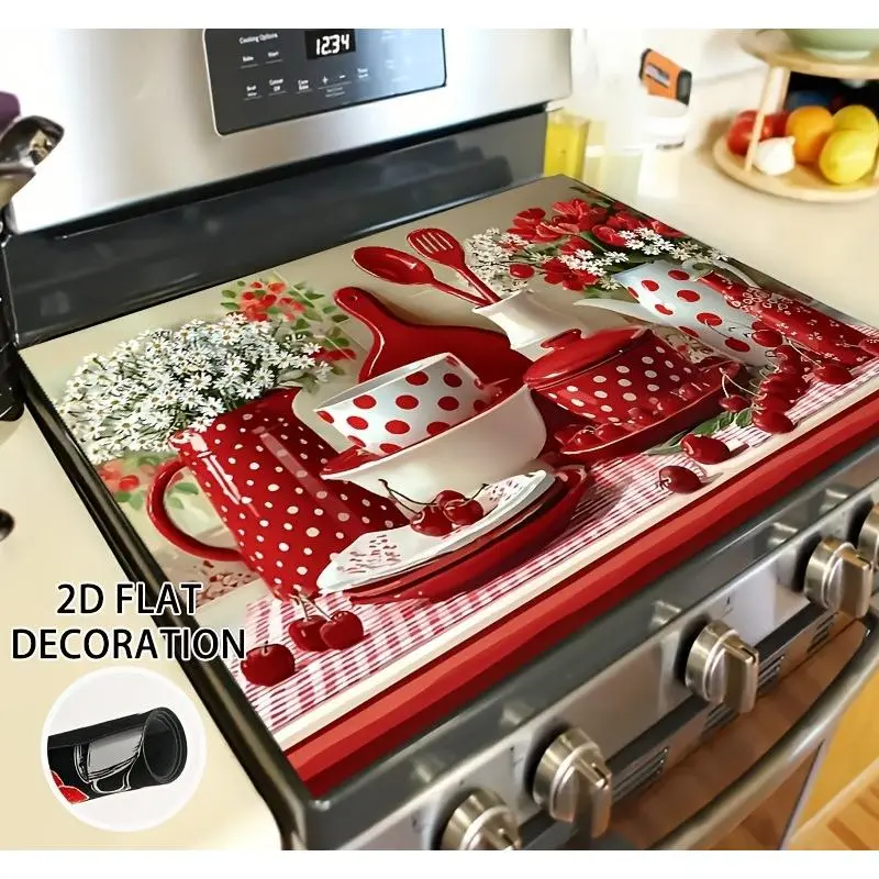 Red Polka Dot Polyester Placemat - 1pc 3mm Full-Width Printing Kitchen Linen, Lightweight Non-Slip Easy-to-Clean Stove Protector (28.35x20.47in) for Electric Ovens-Gas Stoves