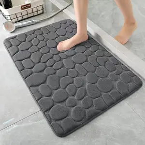 Solid Color Coral Fiber Non-Slip Stone Pattern Floor Mat - Soft Bathroom Rug