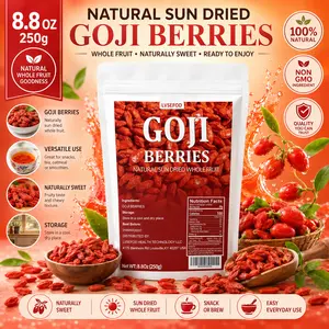 LVSEFOD Goji Berries, Natural Sun Dried Whole Fruit, 8.8 oz / 250g, Naturally Sweet Dried Goji Berries for Tea, Snacks, Oatmeal, Smoothies and Daily Pantry Use