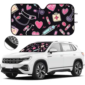 Car Windshield Sun Shade Foldable UV Protection Sunshade with Heart Pattern Design for Front Window, Blocks Heat and Sunlight, Fits Multiple Car Sizes, Ideal for Summer Parking, Road Trips and Daily Use