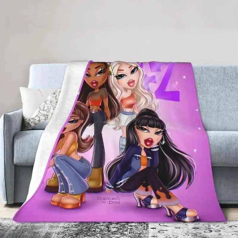 Bratz Girls Geometric Print Flannel Throw - Skin-Friendly Polyester Fibre Fabric, Vivid Digital Mixed Color Printing, Warm Cozy Home & Travel Decor for Sofa, Living Room, Versatile Gift