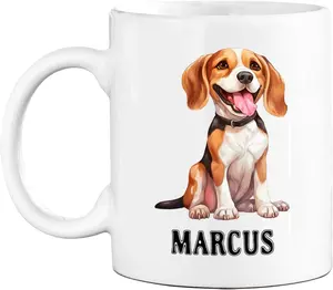 Personalized Dog's Name Beagle White Ceramic Mug 11 15 Oz,  customized Beagle Coffee Mug Gift For Men Women Beagle Dog Lovers, Beagle Travel Coffee Cup, Novelty Beagle Lover Tea Cup, Pet Dog Mug Gifts, Beagle White Mug