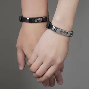 Personalized Couple Bracelet for Him Her 12MM Silicone Rubber Polish Stainless Steel Adjustable Cuff Bracelet Set for Boyfriend Girlfriend Husband Wife,Friendship Gift for Best Friend