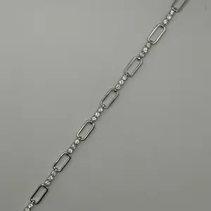 Sterling silver Paperclip with Cz spacers bracelet