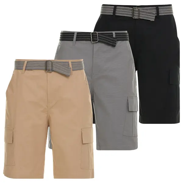 Men's 3 Pack Cotton Stretch Ripstop Cargo Shorts With Belt Men's 3 Pack Cotton Stretch Ripstop Cargo Shorts With Belt