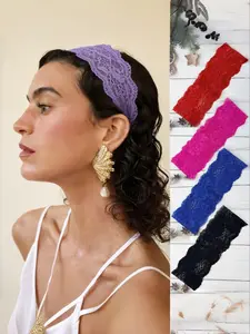 5pcs Spring Summer Solid Color Lace Hairbands, High-End French Vintage Trim Headscarf, Fashion Beach Photo Accessories Headband Set