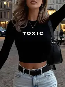 toxic Y2K Sweet Cool Streetwear Slim-Fit Long Sleeve Tee Womenswear," Classic Versatile Design, Casual All-Season Fashion